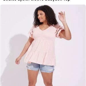 Torrid Light Pink Babydoll Blouse with Eyelet Sleeves
